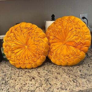 Pair Two Gold Colored Pillows Seat cushions for ground Shiny Thick Decor Cushion